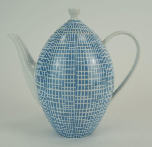 kleine koffiepot Arzberg model 2000 Heinrich Löffelhardt 1954 blauw 1 liter