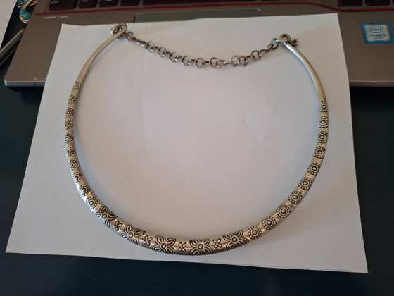 Image 1 of Sterling zilveren torque ketting, 54 cm halsomtrek - uniek stuk, omkeerbaar + houten doos