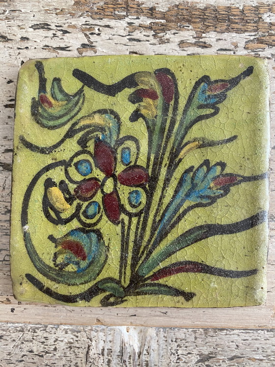 Image 1 of Persian Tiles Qajar Dynasty Floral Motif 10 Pieces