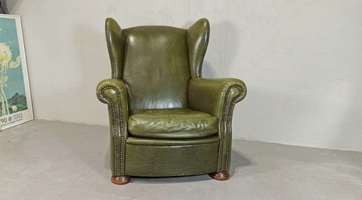 Chaise longue vintage en cuir vert