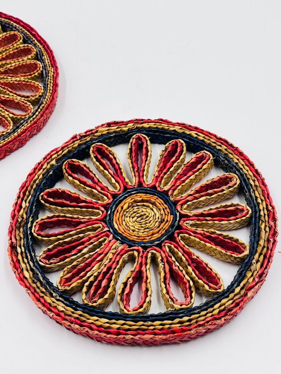 Image 1 of Set of 2 vintage braided rope trivets – bohemian style