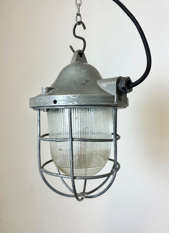 Image 1 of Grijze industriële bunkerkooilamp van Polam Gdansk, jaren 70