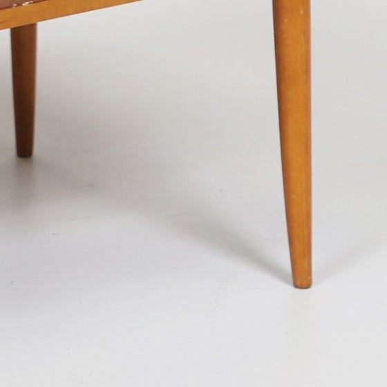 Image 1 of Table basse vintage Scandinave en teck avec étagère tressée - années 60
