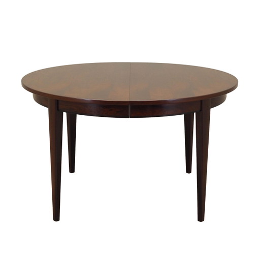 Table ronde en bois de rose, design danois, années 1970, fabricant : Omann Jun