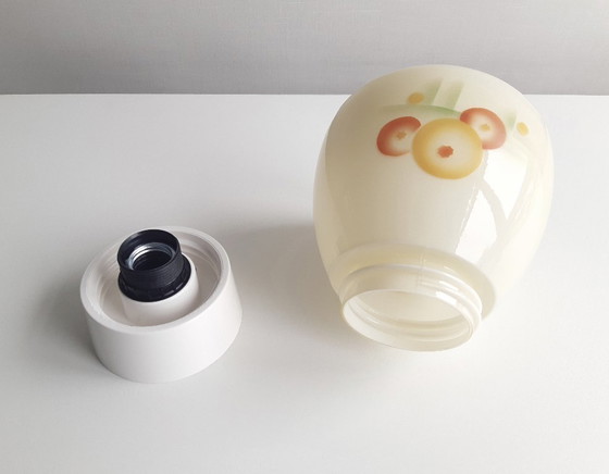 Image 1 of Bijzondere art deco plafondlamp met grafische print, mcm lamp glazen bol, medium variant