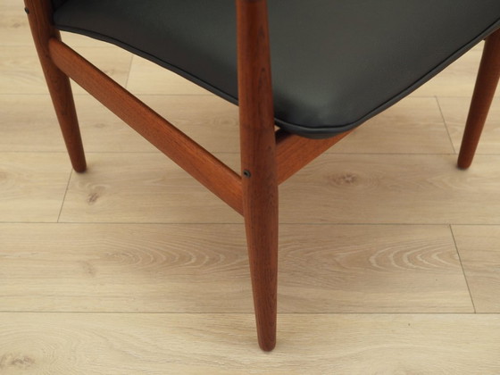 Fauteuil lounge de Grete Jalk, cadre en teck massif, revêtement en cuir noir, Danemark, années 1970 – Bois (photo 8 of 15)