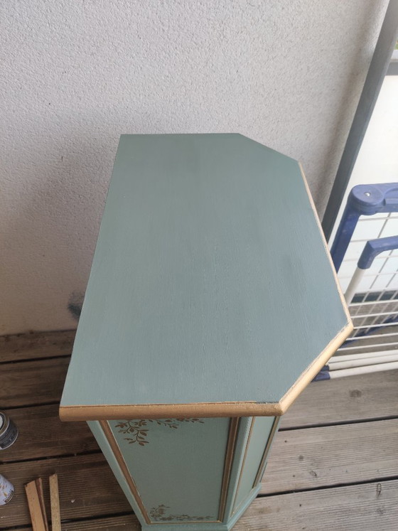 Image 1 of Refurbished vintage chest of drawers/week organizer – Sage Green & Floral Gold Trim