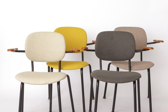 Image 1 of Set of 4 Vintage Armchairs 1950s Germany, Mid Century Modern Dining Chairs, Metal Frame with Wood Arms