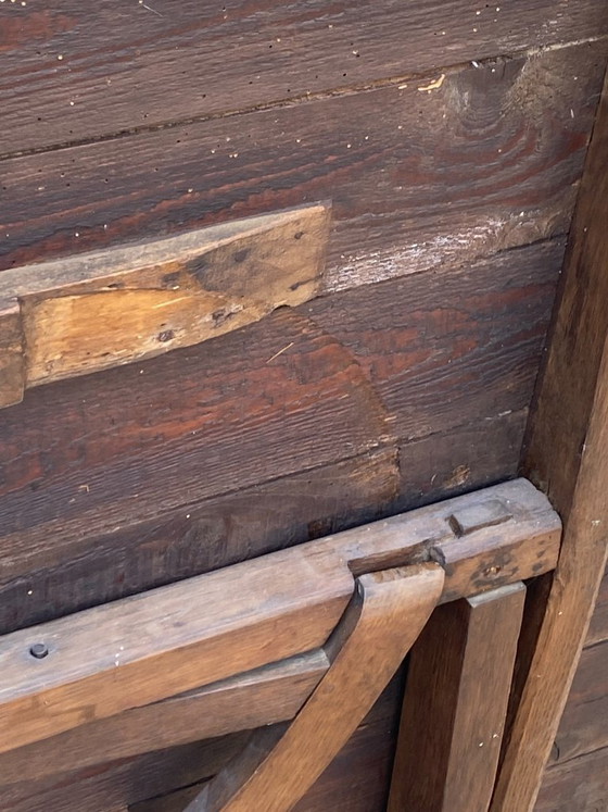 Image 1 of antique folding round winemaker's target table with tilting top