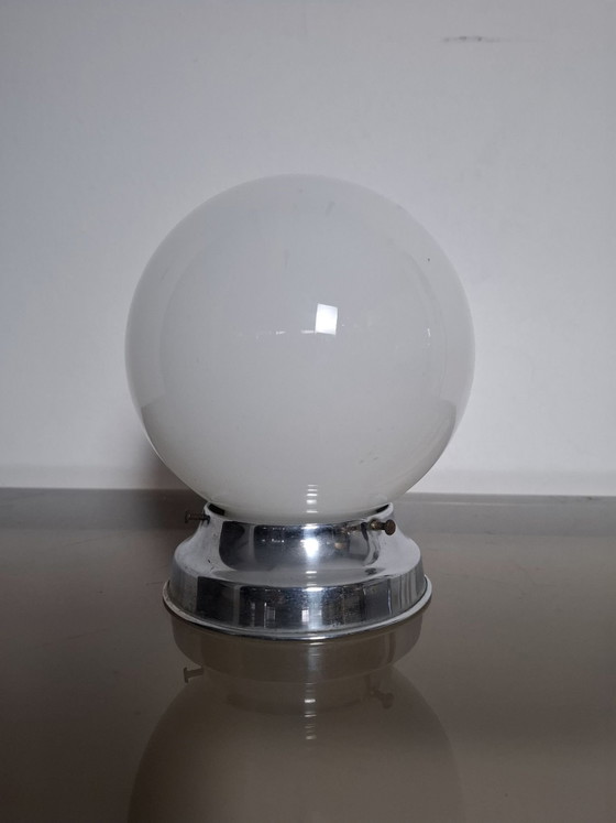 Kleiner 60er Jahre Kugel-Kronleuchter, Pendelleuchten, Glas, Chrom, Silber (Foto 7 von 7)