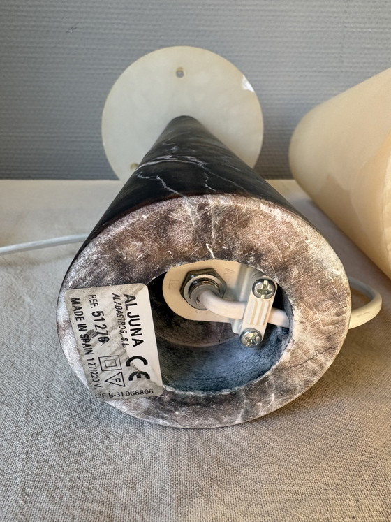 Image 1 of Vintage Made in Spain Alabaster & Green Marble Handmade Table Lamp