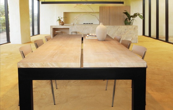 Custom-made design table, solid oak top and steel legs – criterium, Dining tables, Metal, Wood (photo 2 of 6)