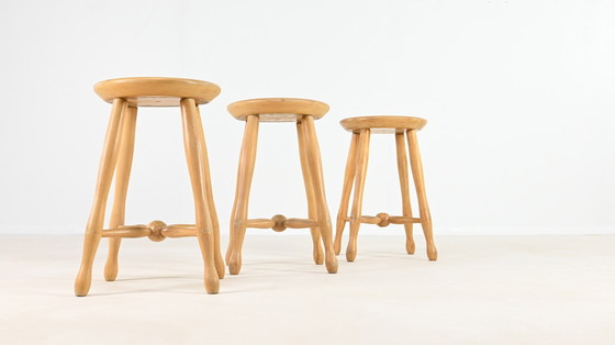 Image 1 of Set of three Danish Stools in Beech, C.1960
