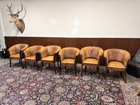 Set Klassiek Engelse Schaap Lederen Stoelen – Fauteuils, Leather, Wood (photo 2 of 12)