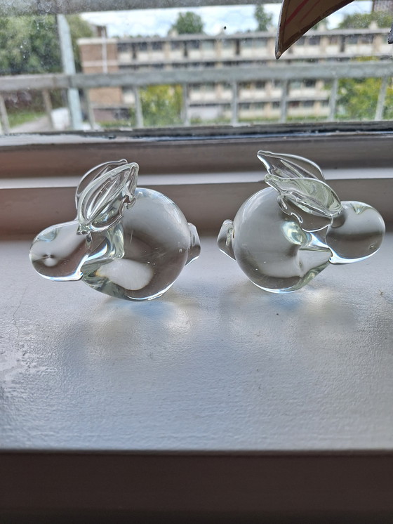 Image 1 of Vintage paper weight konijnen van glas