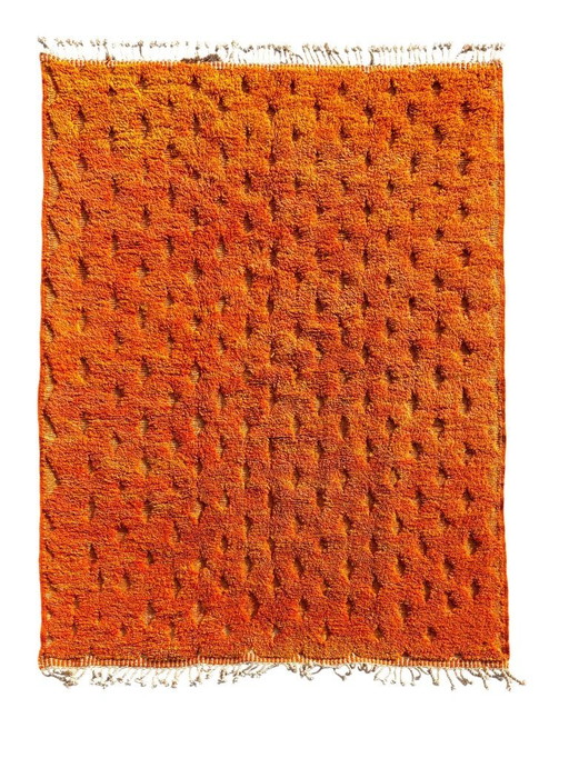 Orange Moroccan wool rug – Handmade geometric rug – Contemporary Berber carpet
