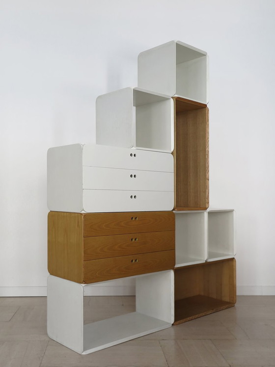 Two-tone modular Bookcases Samara by Derk Jan De Vries for Maisa, Italy, 70s, 8-piece set, White (photo 5 of 23)