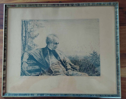 Dessin original de Johann Wolfgang von Goethe, signé Karl Bauer