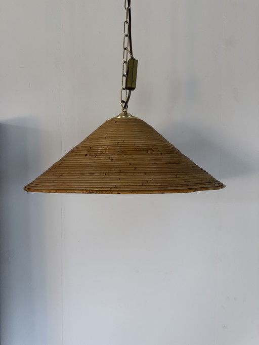 Lampada a sospensione vintage in rattan, stile Gabriella Crespi anni '70