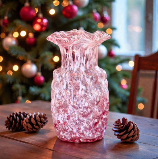 Antique pink and white glass vase from Clichy