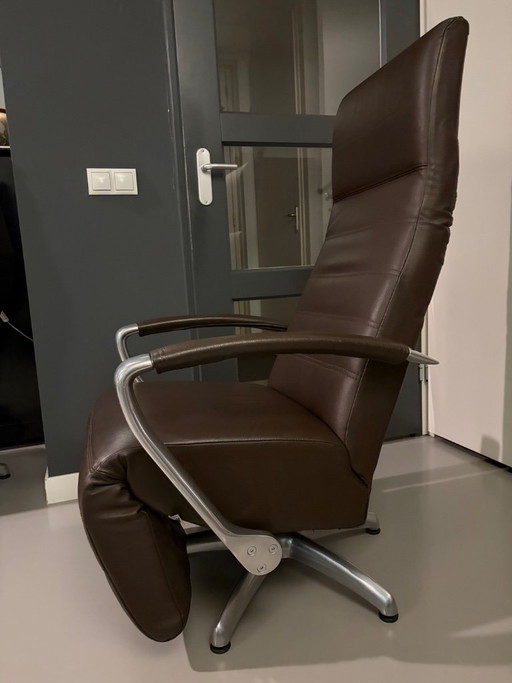 2 sillones reclinables ajustables Montel, cuero marrón oscuro. – verstelbare relaxstoel, Leather