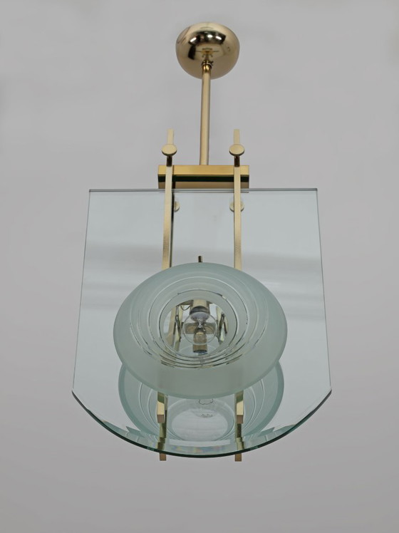 Image 1 of Gallotti & Radice Mid-Century Modern Italian Brass and Crystal Pendant, 70s