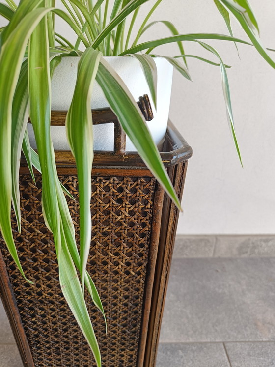 Image 1 of Vintage Style Umbrella Stand, Metal Frame with Vienna Straw Panels, 1980s