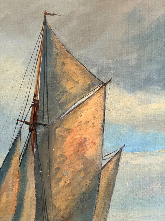 Dipinto a olio vintage firmato, veliero, paesaggio marino – Dipinti e disegni, Canvas (photo 4 of 13)