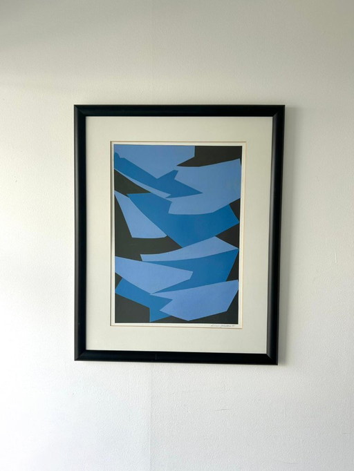Collage lithografie 1991 Denemarken blauw