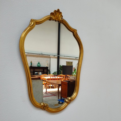 Vintage Baroque Rococo Gold DeKnudt miroir de cheminée à crête.