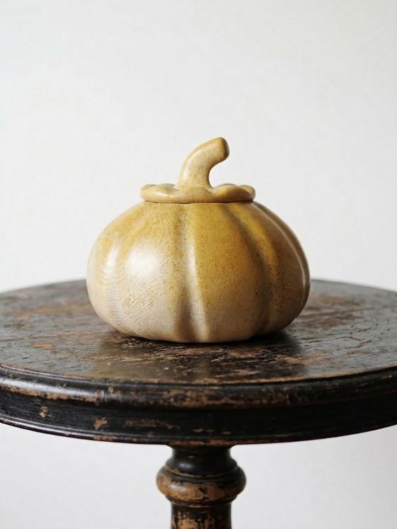Image 1 of Vintage carved and polished stone box, pumpkin vintage craft 1980-1990