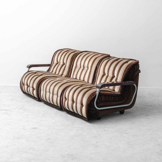 Divano modulare vintage Malga a 3 posti in tessuto a righe – Anni '70 – Sofà, Wood, Metal, Italian Design (photo 5 of 13)