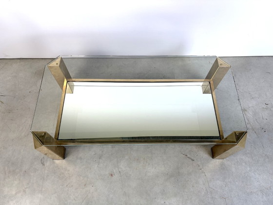 Table basse vintage plaquée or 23 carats par Belgochrom, années 1970 – Tables basses, Verre (photo 5 of 10)