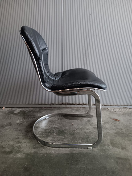 Image 1 of Willy Rizzo for Cidue - set of 6 Italian vintage chairs in black leather