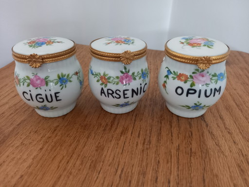 3 vasi da farmacia in porcellana francese – decoratieve objecten, Metal, Porcelain (photo 2 of 5)