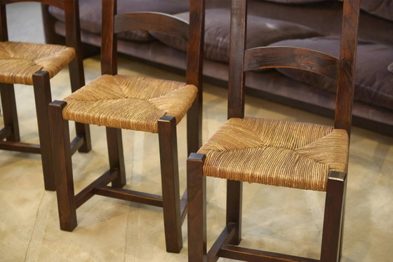 Set of 4 chairs in elm and straw by Aranjou 1950s, Dining chairs, Wood, Vintage (photo 6 of 14)