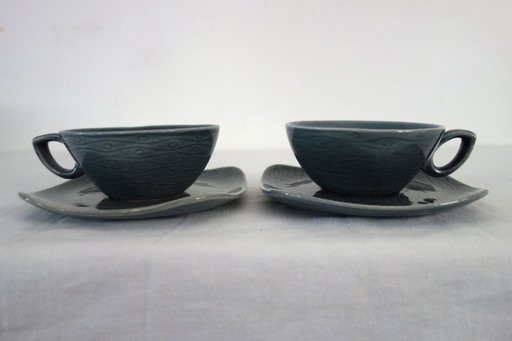 2 tasses avec sous tasses New Time Boch Frères 1955