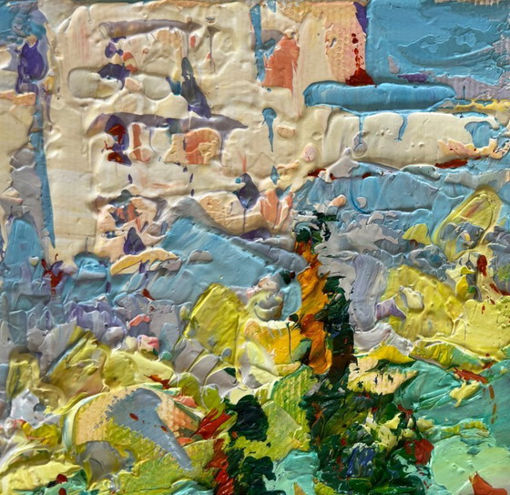 Image 1 of Original Oil Painting Summer City Landscape Sunny summer city