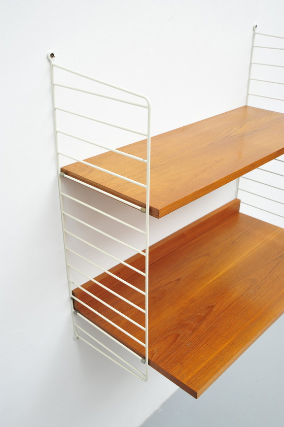 Image 1 of String Shelving System Desk And Floor In Teak With 2 Ladders By Kajsa And Nisse Strinning