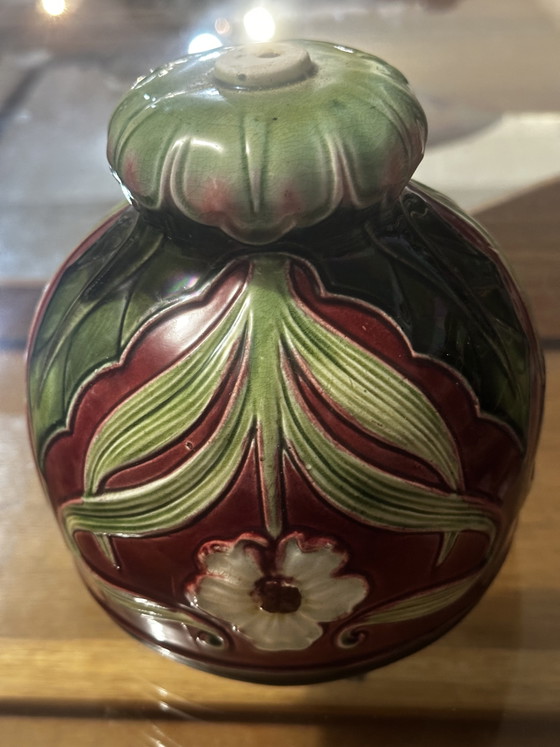 Art Nouveau lamp element in glazed ceramic with floral decoration, France, early 20th century (photo 15 of 15)