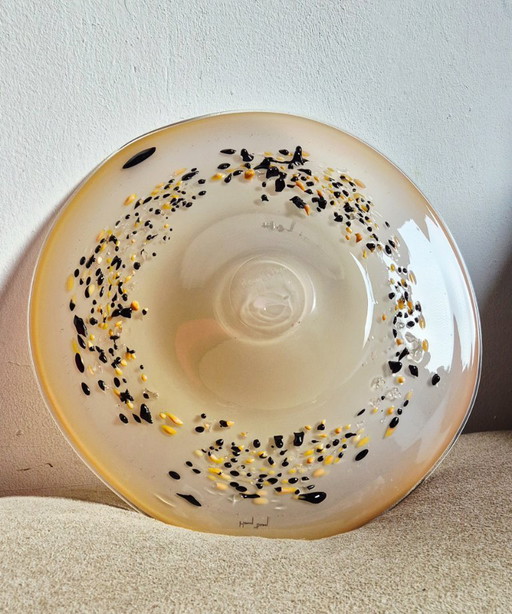 Large Hand-Blown Art Glass Plate by Henry Dean 45cm