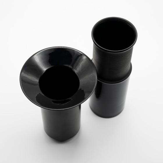 Image 1 of Rare Chic Jan van der Vaart & Tapio Wirkkala Porcelaine Noire Vase Duo Rosenthal