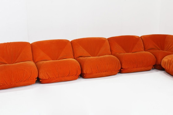 Image 1 of Divano modulare vintage Airborne 'Patate' in velluto a coste arancione, set da 7