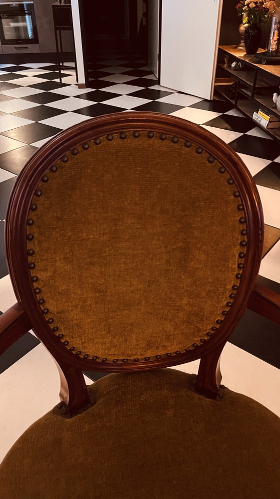Two chairs from Hotel des Indes by designer Jacques Garcia, Armchairs, Velvet, Wood, Brown (photo 6 of 6)