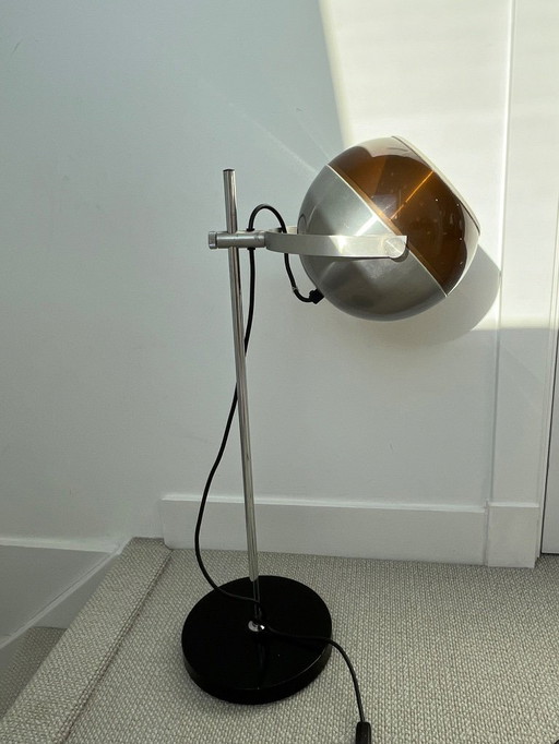 Seltene Dijkstra-Tischleuchte mit Augapfelmotiv | Weltraumzeitalter der 1970er Jahre | Metall & Mokka