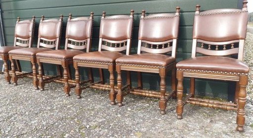 6 klassiek eiken eetkamer stoelen leder 