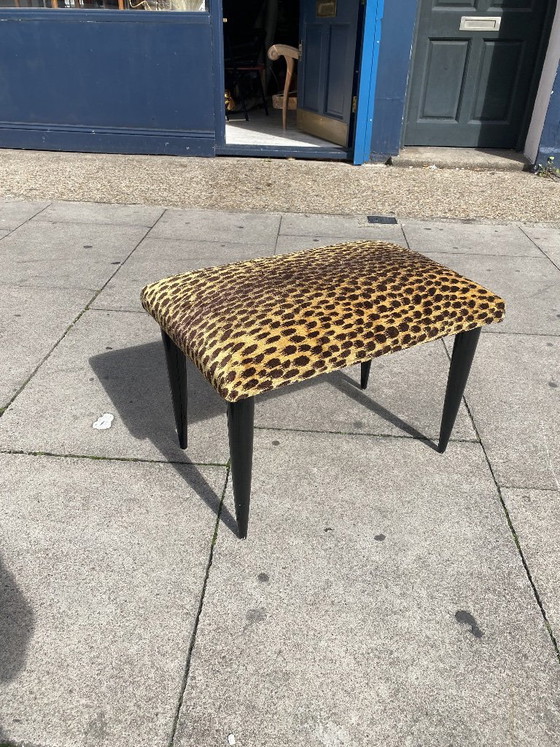 Image 1 of Paolo Buffa 1950s Italian Ebonized Stool In Jim Thompson Silk Cheetah Velvet Animal Midcentury Modern Restored And Upholstered