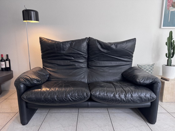 Image 1 of Cassina Maralunga leren bank 2-zits leer Zwart