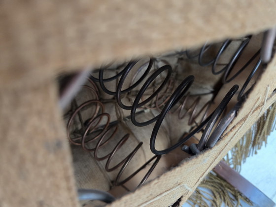 Image 1 of Canapé danois 3 places des années 1960, velours d'ameublement jaune miel, bois de hêtre