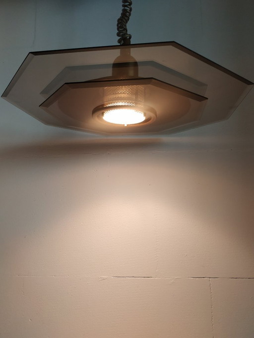 Vintage Adjustable Hexagon Massive Glass Ceiling Lamp (Brushed Brass)